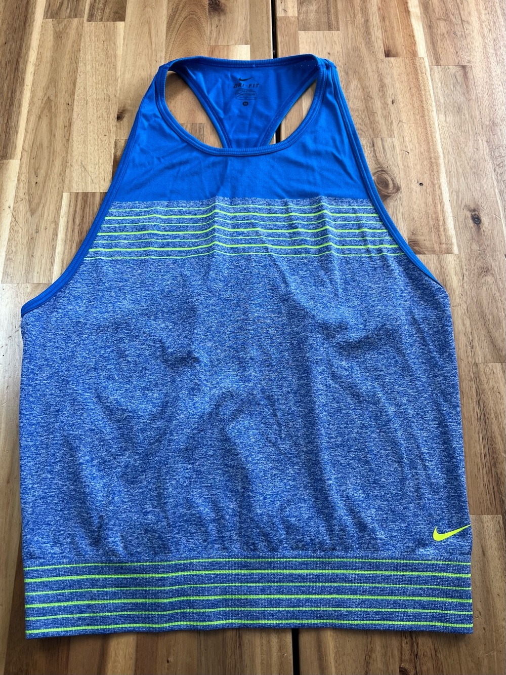Nike Dri-FIT Racerback Tank Top Blue Neon Stripe Athletic Workout Women’s Medium